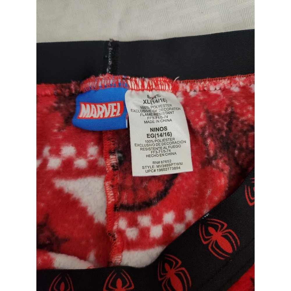 Marvel Spider-Man Boys Pajama Pants Red Fair Isle Fleece Sleepwear XL 14/16